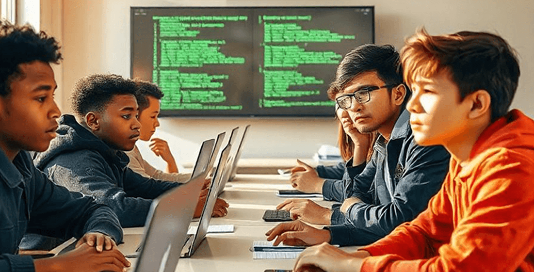 Students learning cybersecurity
